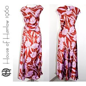 House of Harlow 1960 Satin Side Tie Slip Floral Dress